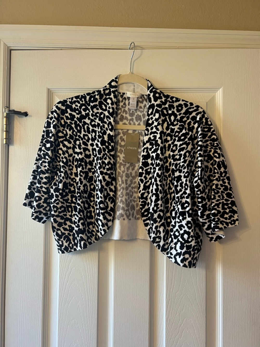 Chico's Black and White Leopard-Print Cropped cardigan
